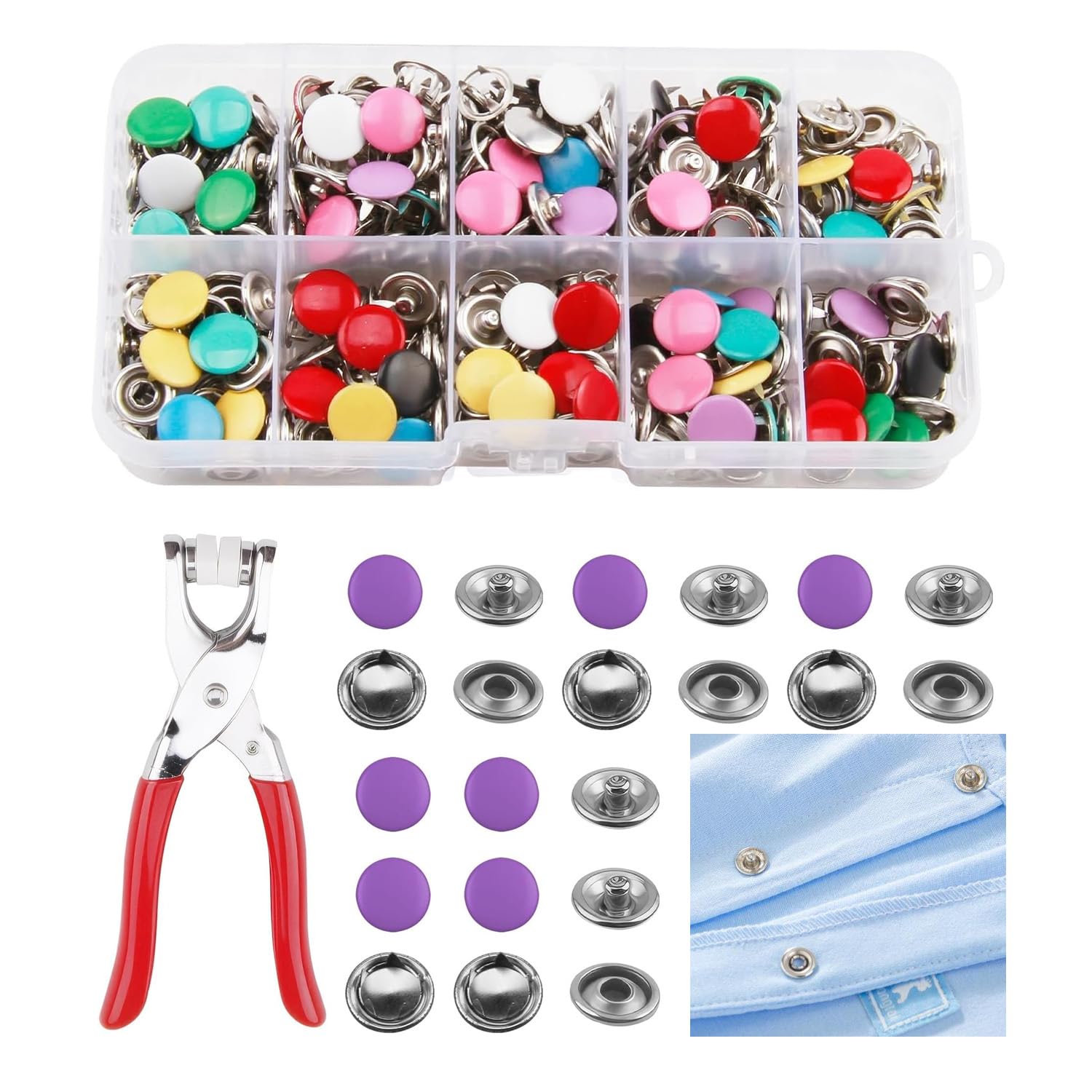 100 Sets Popper Fasteners Kit with Pressure Pliers Stainless Steel for DIY