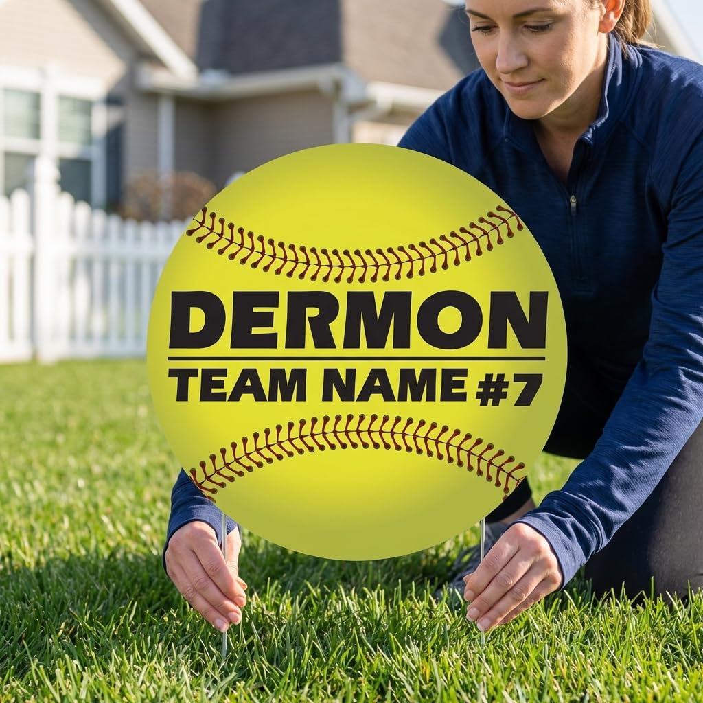 Custom Baseball Or Softball Yard Sign - Personalized Player Lawn Sign With Name, Team Name & Number – 22x22 Outdoor Waterproof Corrugated Plastic Sign with 2 Metal Stakes Included, Made In USA