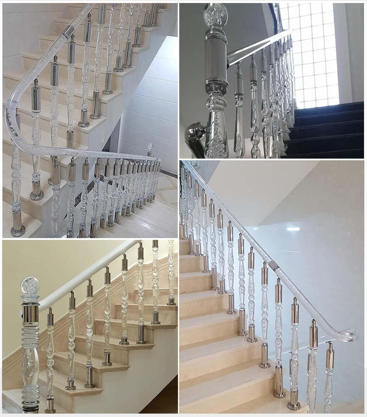 Schody Trzpienie Akrylowe Tralki Schodowe, Przezroczyste Balustradowe ze Stalowymi Okuciami(3 Pcs,80cm(31 1/2"))