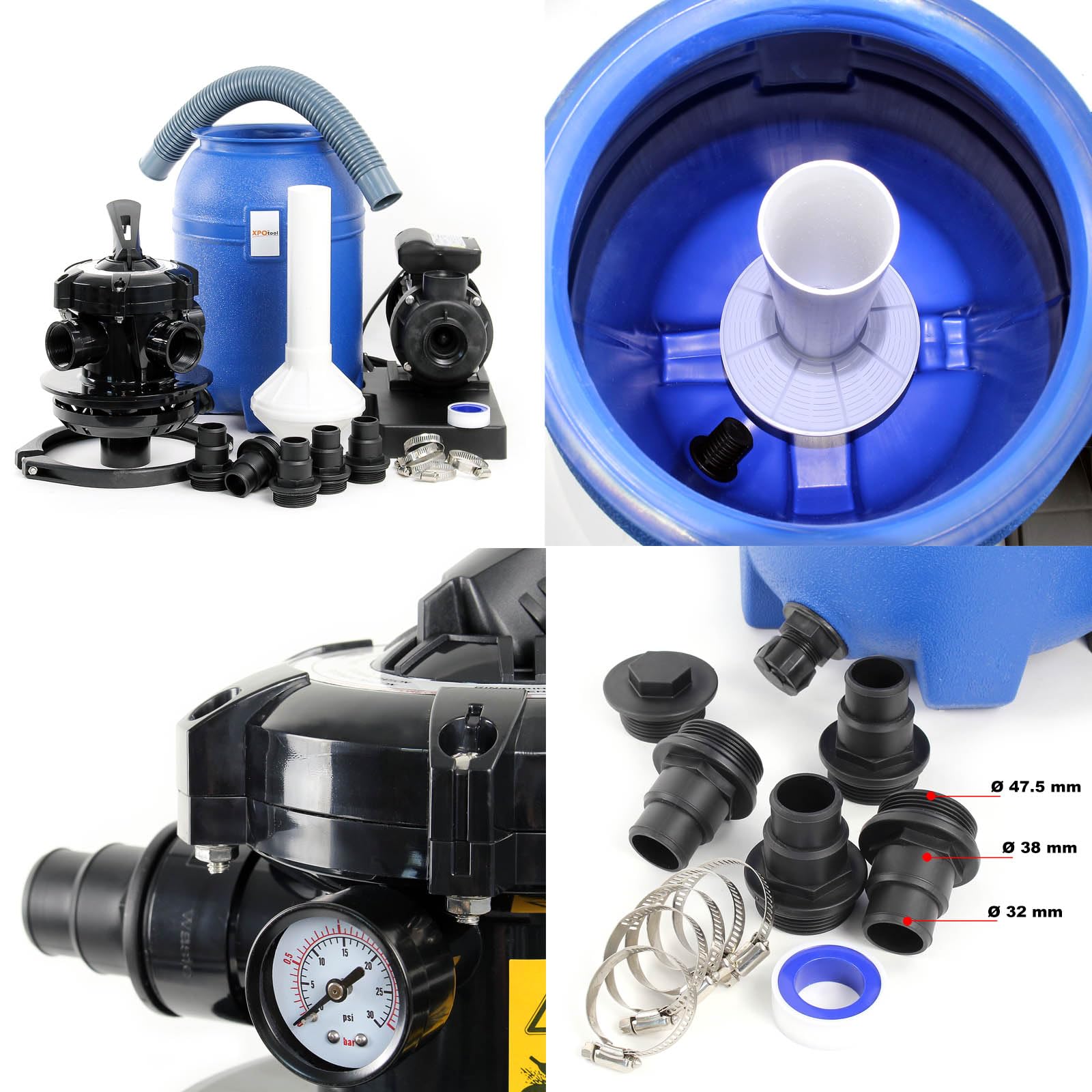 Wiltec System filtra piaskowego 180 W ze zbiornikiem filtra 14 l i pompą samozasysającą 9000 l/h, pompa piaskowa do basenu, filtr do basenu