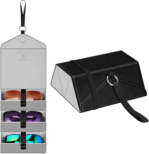 Fintie Estuche organizador de lentes de sol con 3 ranuras, estuche de viaje para lentes de viaje, caja plegable para mujeres y hombres, color negro,