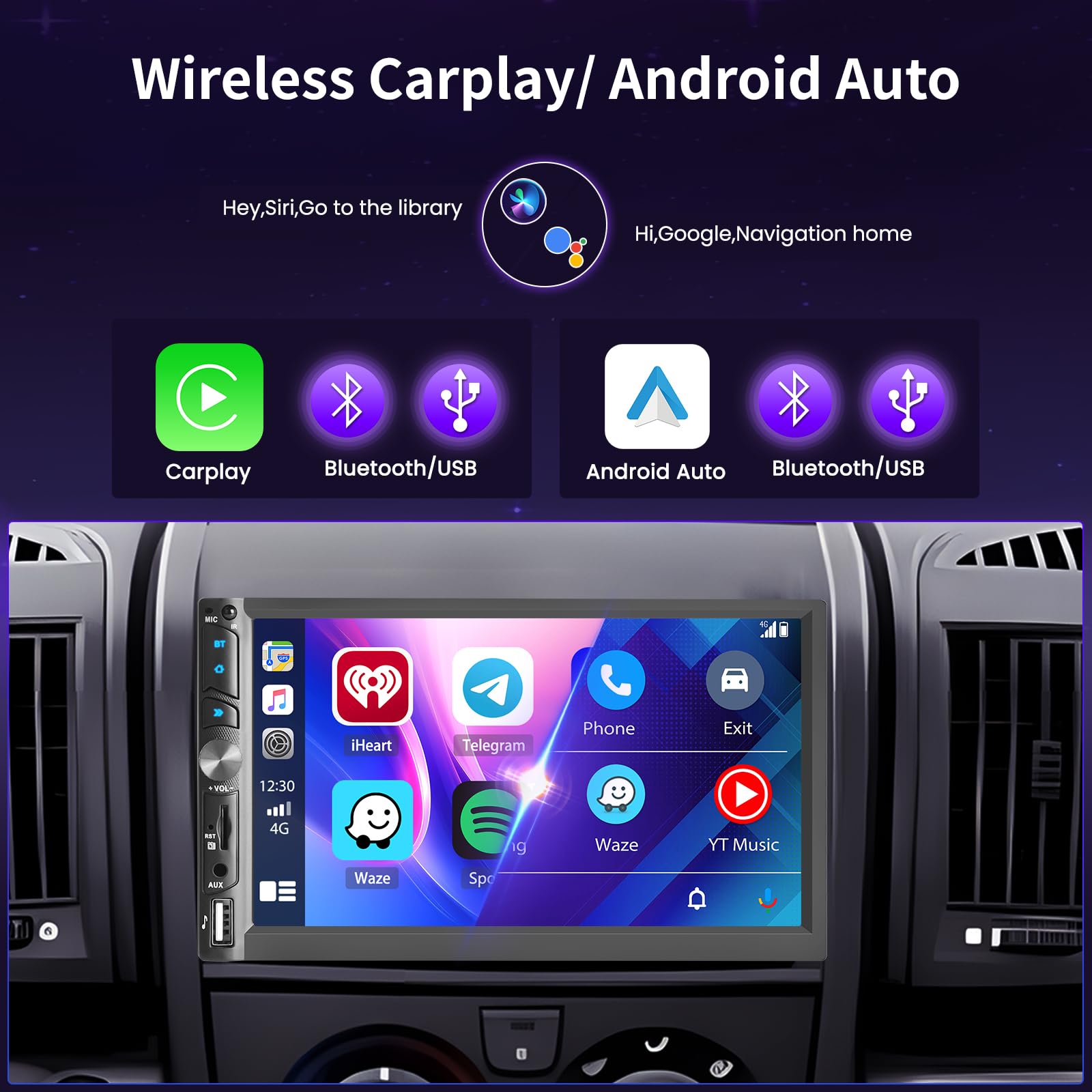 Radio Auto 2 DIN con Wireless Carplay 7 PolliciBluetooth - Dettaglio