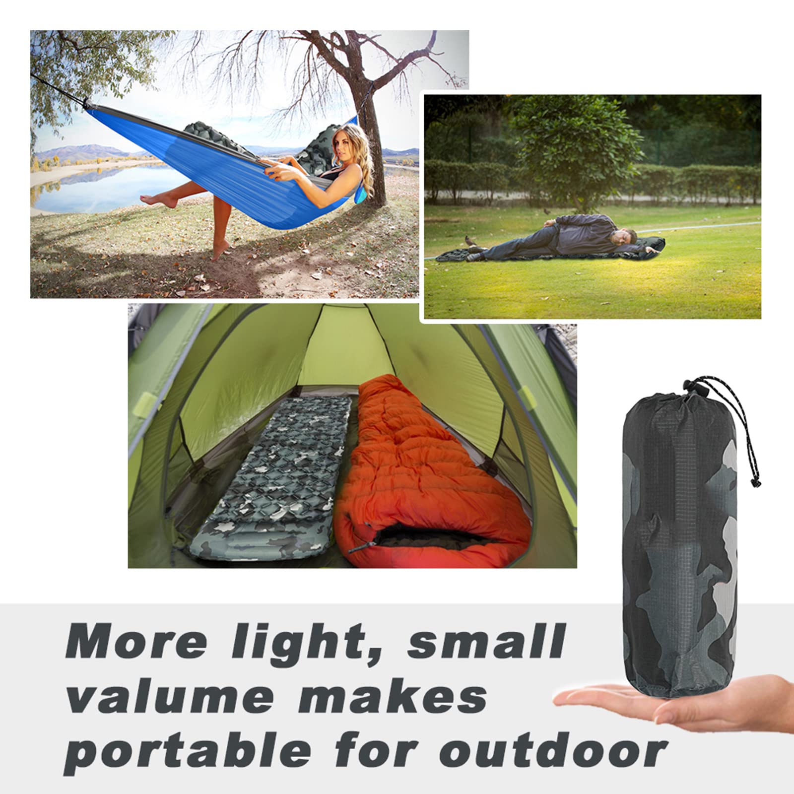 Karimata na kemping, karimata na zewnątrz Camping Nadmuchiwany materac z poduszkami Mata podróżna Łóżko składane Ultralekka poduszka powietrzna Piesze wycieczki Trekking (A)