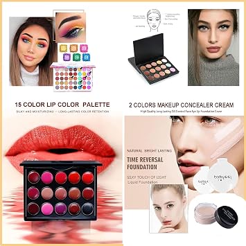 All in One Makeup Kit, Makeup Kit for Women Full Kit, Make Up Gift Set for Women, Makeup Essential Bundle Includes Foundation Eyeshadow Palette Concealer Lipstick Eyeliner Mascara Cosmetic Brush Set