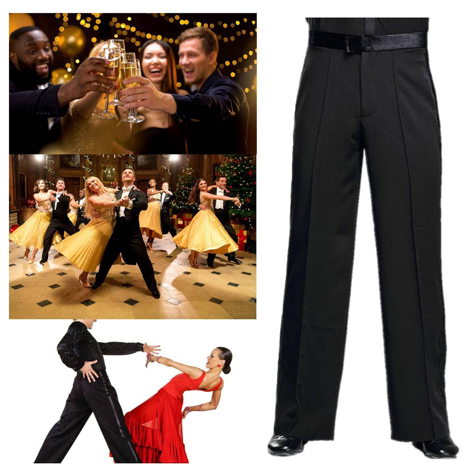 Pantalones de salón de baile latino para hombre, cintura elástica, color negro