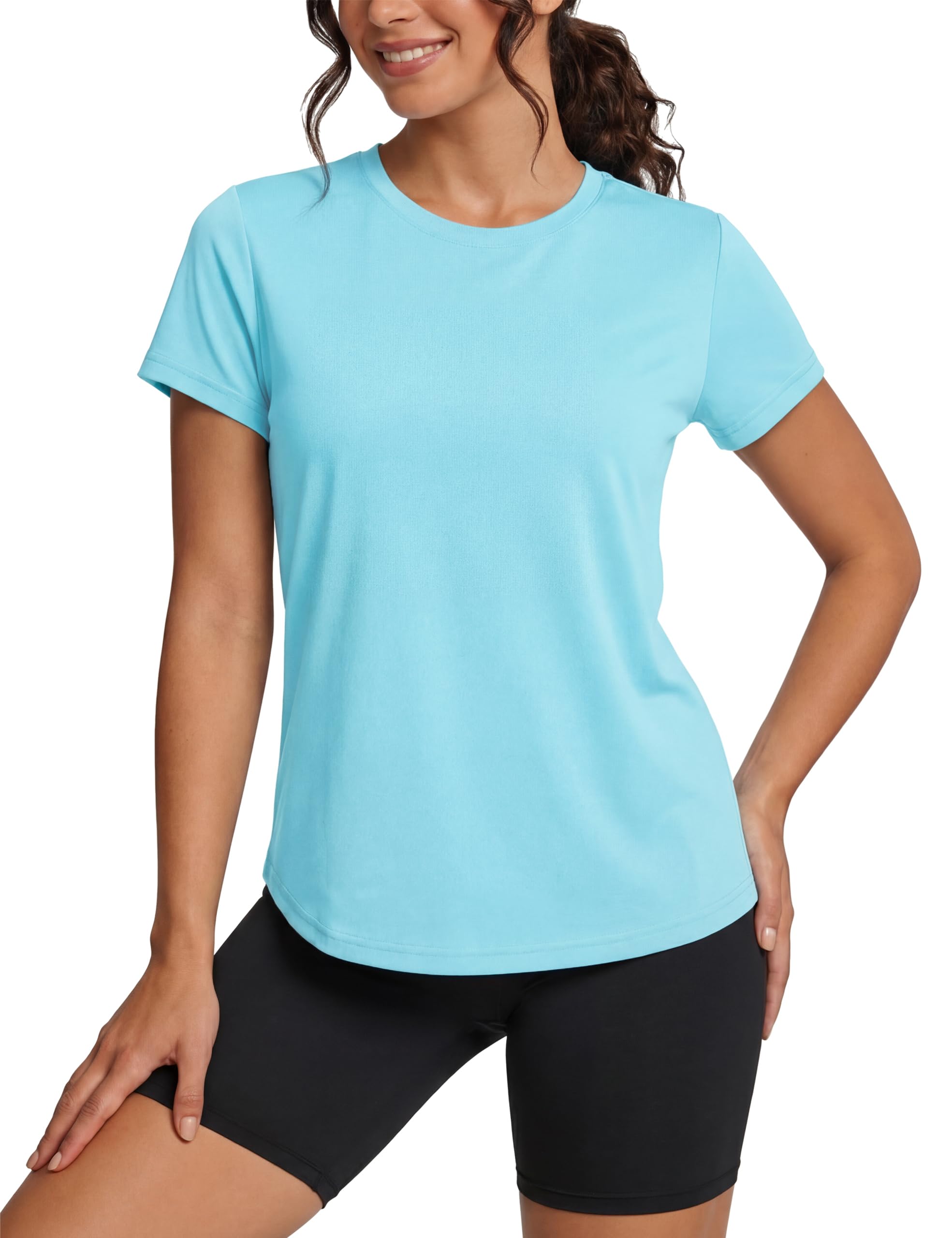 TACVASEN Damen Einfarbige T-Shirts Kurzarm UPF 50+ Basic Rundhals Sommer Schnelltrocknende Casual UV-Shirts