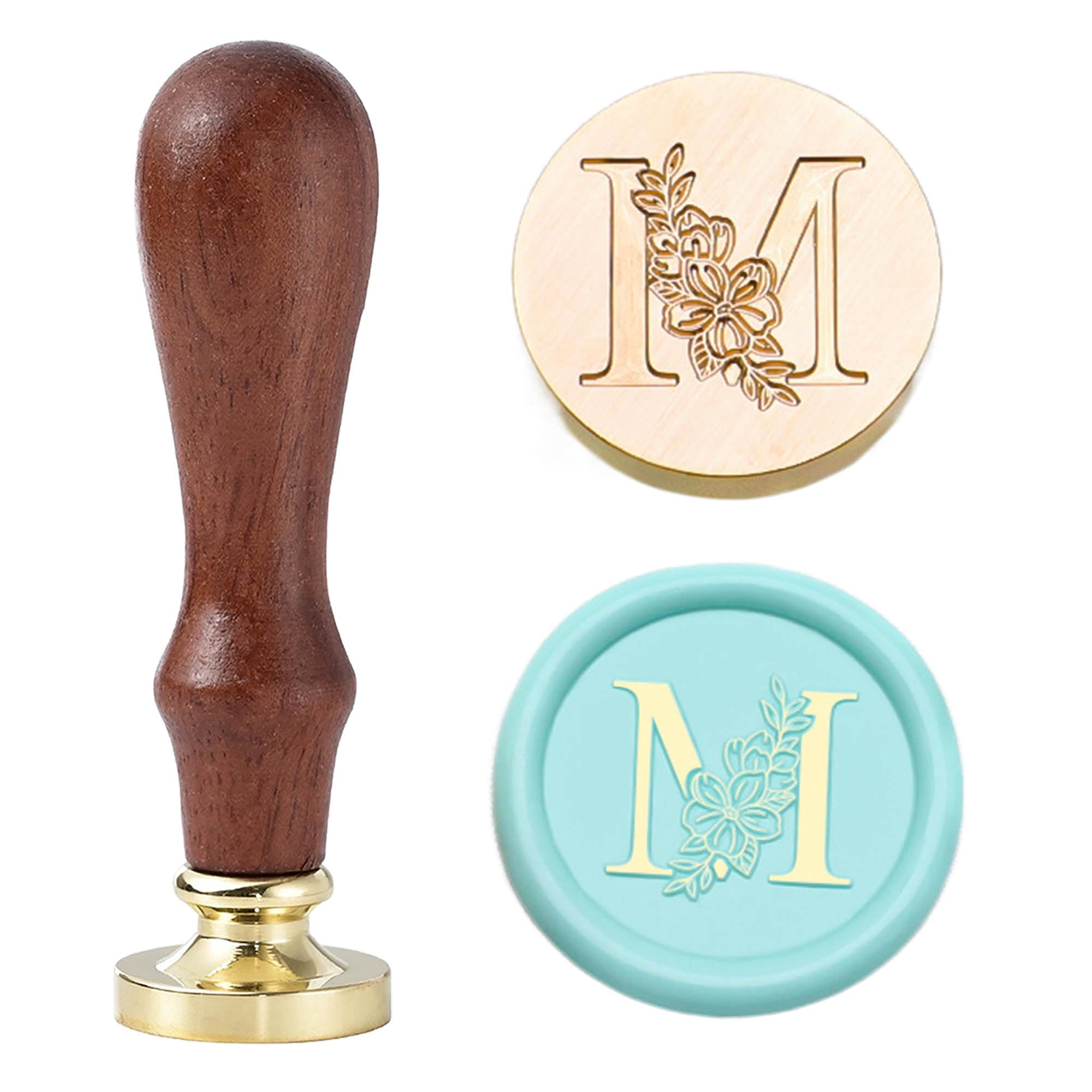 Statice Letter M Wax Seal Stamp - Initial Sealing Wax Stamp with Flower,0.98 inch/25mm Brass Alphabet Graphic Stamp for Envelopes,Invitations or Valentine's Day Gifts — image 1