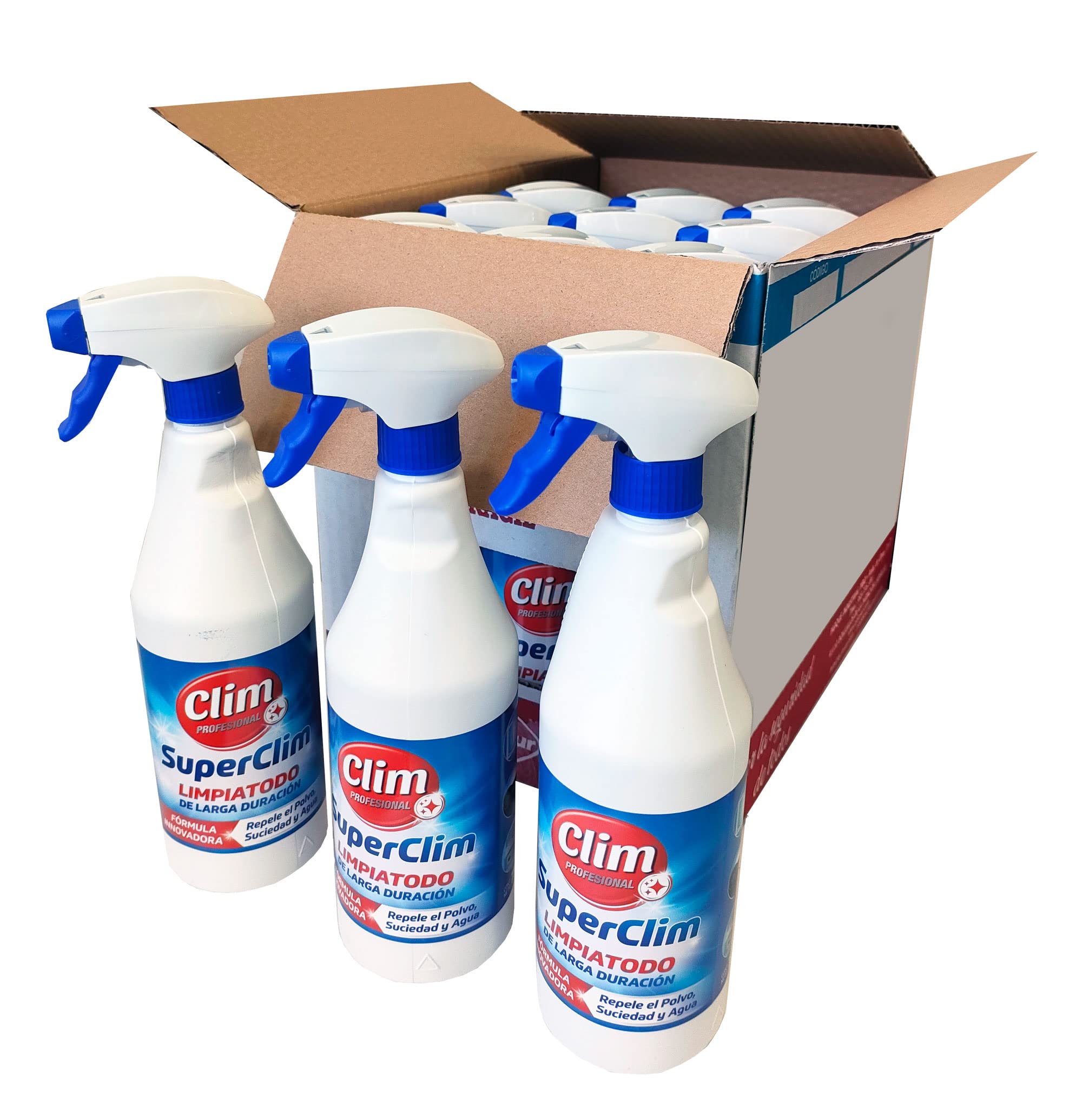 Clim Profesional - 12 SuperClim Limpiatodo Mágico, Antiestático, Multiusos 750ml. Caja 12 uds, Limpieza y Brillo en Cristal, Plástico, Madera, PVC, Vinilo, Acero Inox