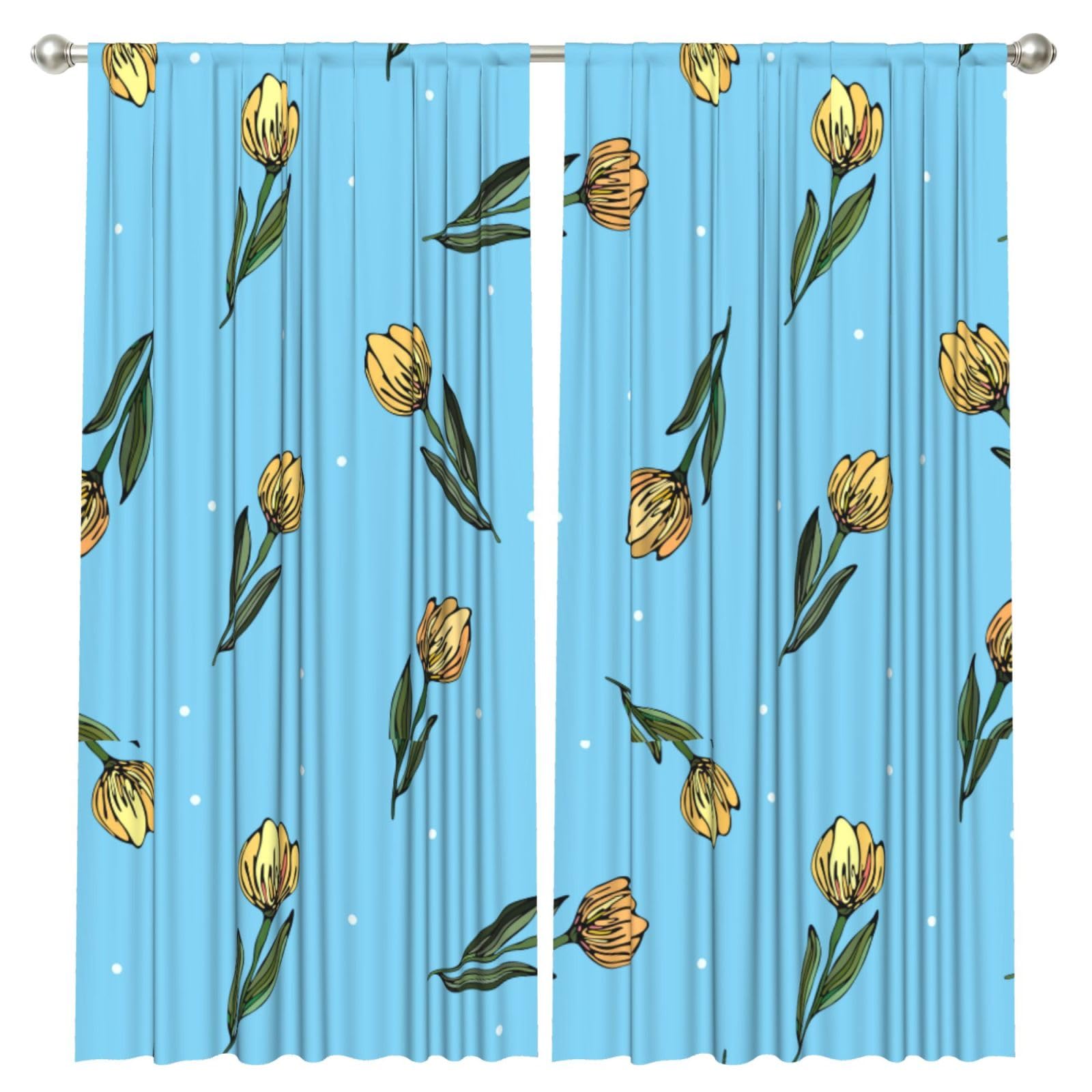 InOmak Hand Drawn Yellow Tulips, 2 Panels Window Curtains 52 x 84 Inch Blackout Curtains for Living Room Bedroom