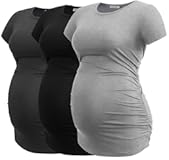 Women's Maternity Tops Side Ruched Tunic T-Shirt Pregnancy Clothes