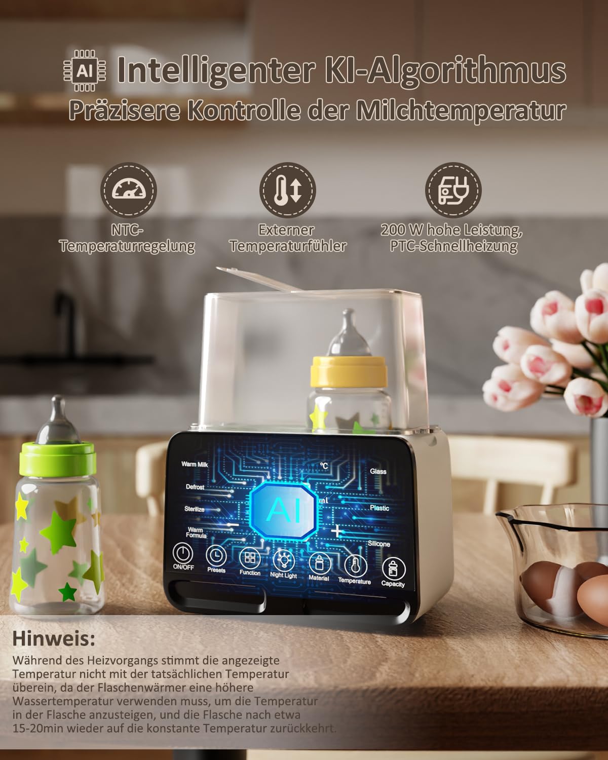 CkeyiN 10 in 1 Babyflaschenwärmer mit LED-Display & Temperaturregelung, Schwarz