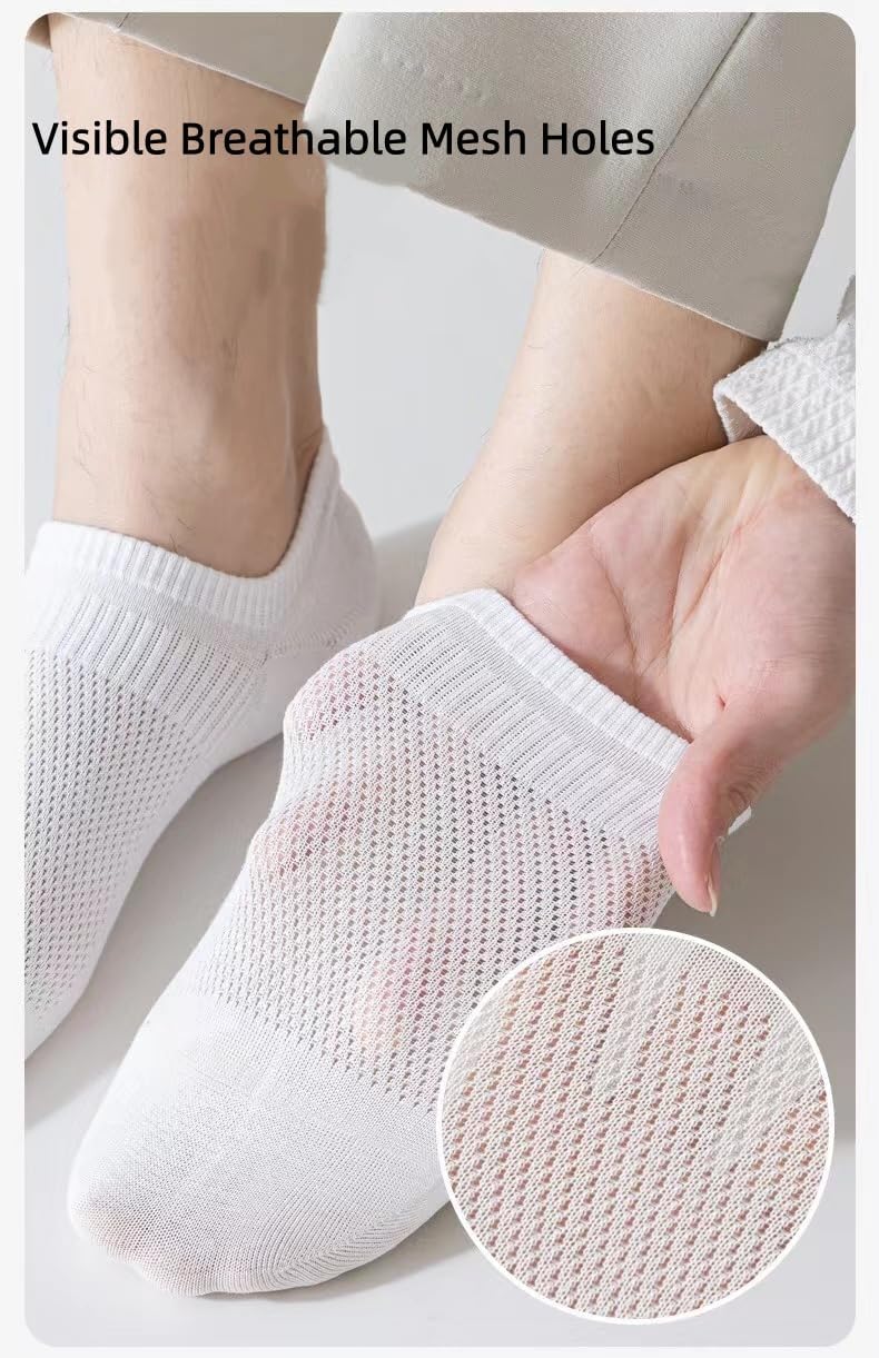 5 Pairs Men'S No-Show Socks Summer Solid Odor-Resistant Soft Lightweight Breathable Mesh Low Cut Socks