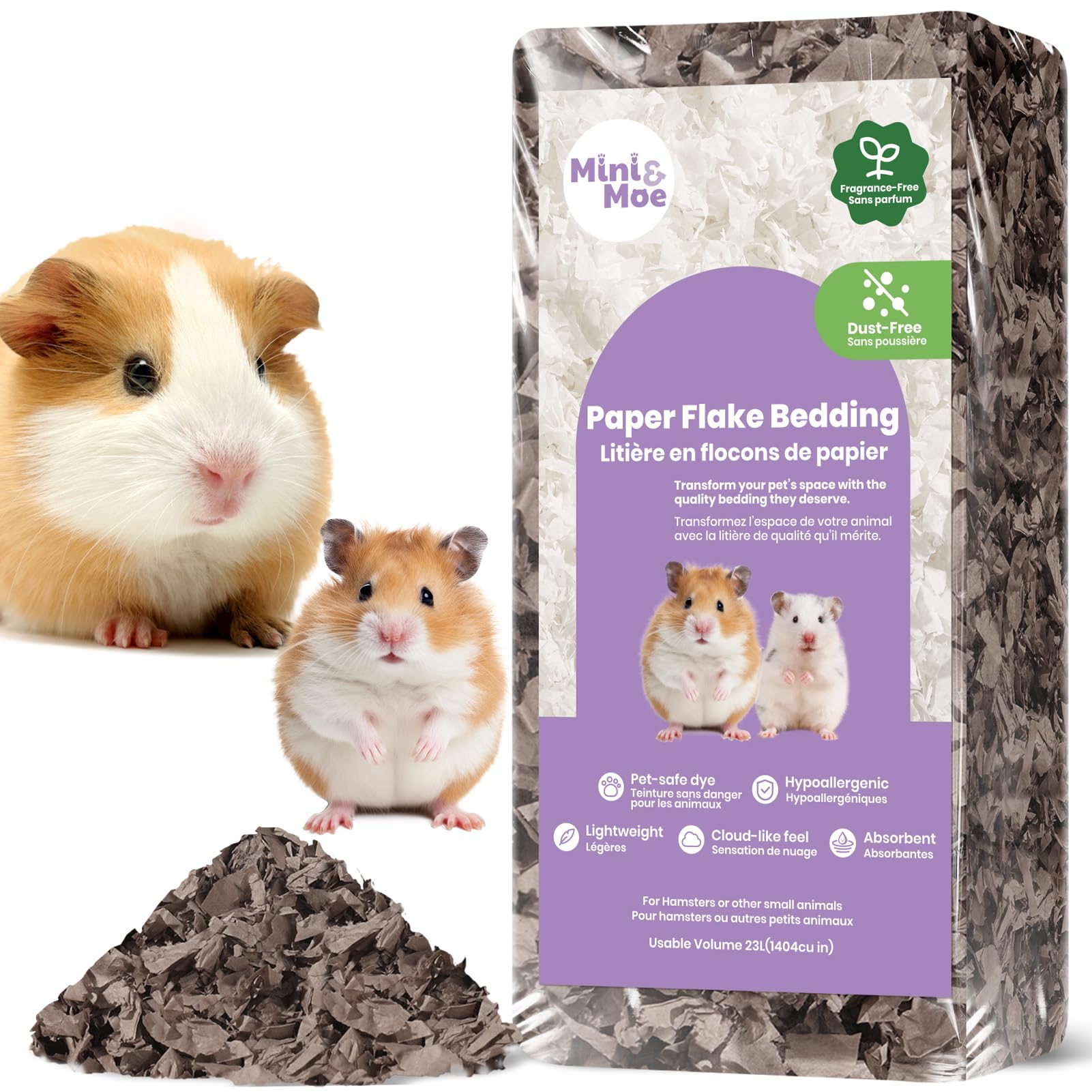 mini&moe Ropa de cama para hámster: ropa de cama de papel natural absorbente de humedad y sin polvo, para cobayas, hámsters y conejos, 23 litros