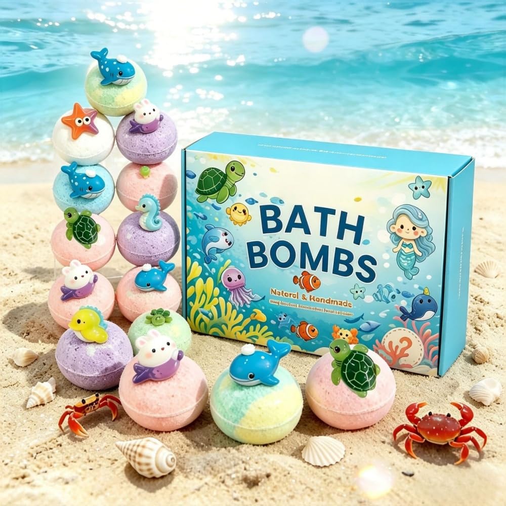 playfizz oceanpop 12 Stück Badebomben Badekugeln Kinder Set - Schaumbad, für Kinder, Hautfreundlich