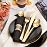 Supernal 60 Pack Gold Silverware, Rolled, Pre Wrapped with Black Napkins, Heavy Duty Plastic Cutlery, Forks and Spoons