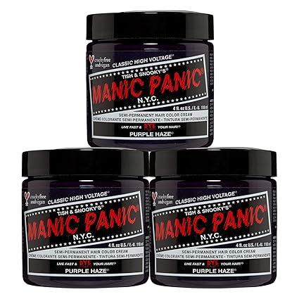 MANIC PANIC Classic Purple Haze Semi Permanent Hair Color - Warm Dark Purple Hair Dye for Women & Men That Lasts 4-6 Weeks - Vegan, Ammonia & Cruelty-Free - Create & Mix Custom Shades (4oz / 3pk)
