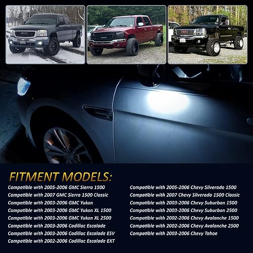 Miniatura 4 de D-Lumina Luces LED de espejo compatibles con Chevy Silverado GMC Sierra 1500 Tahoe Suburban Avalanche 1500 2500 Cadillac Escalade ESV EXT Yukon XL