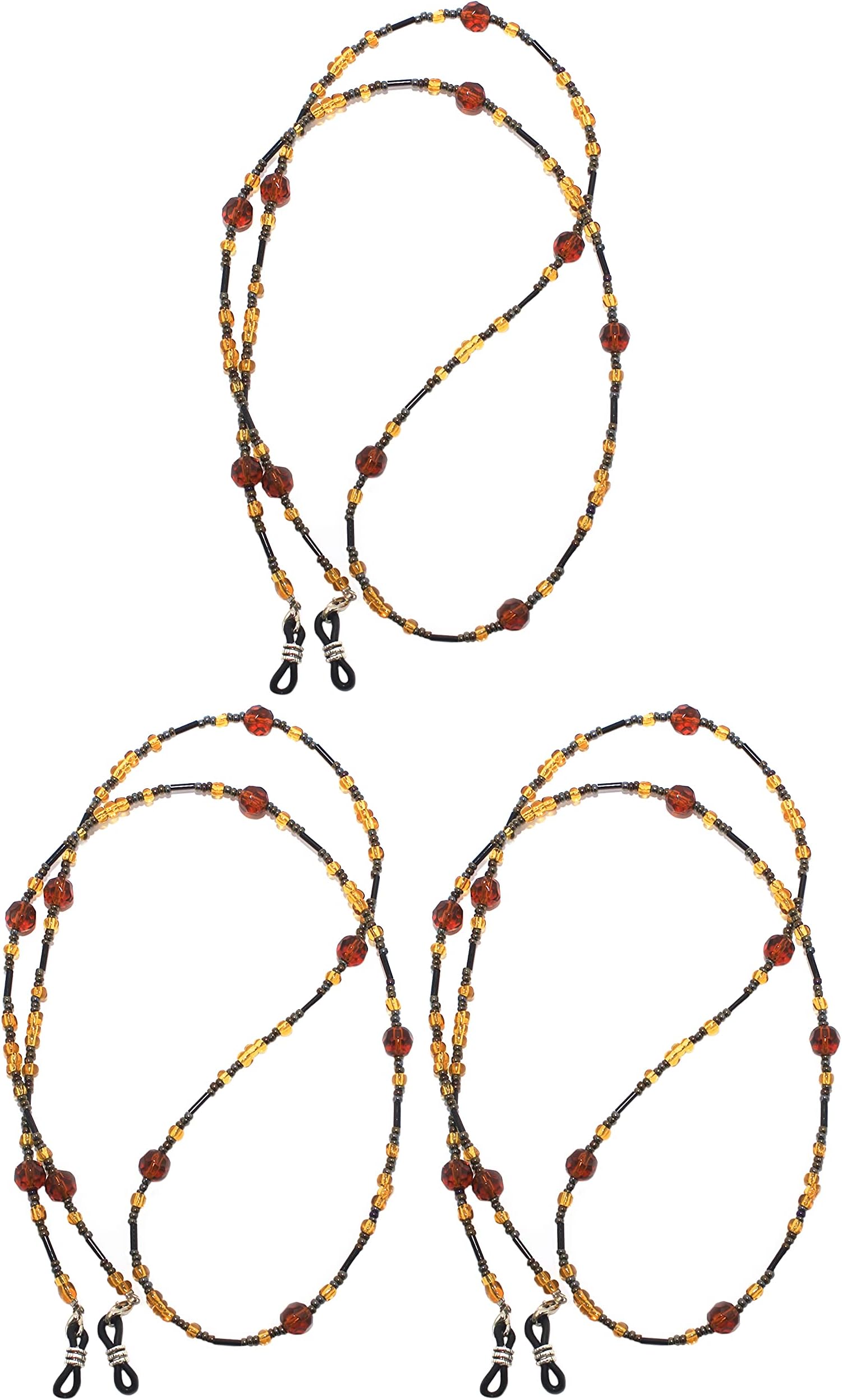 Rainbow safety 3 Eyeglass Holder Sunglasses Spectacles Bead Chain Neck Lanyard Cork Cord RC02 (Ambre)