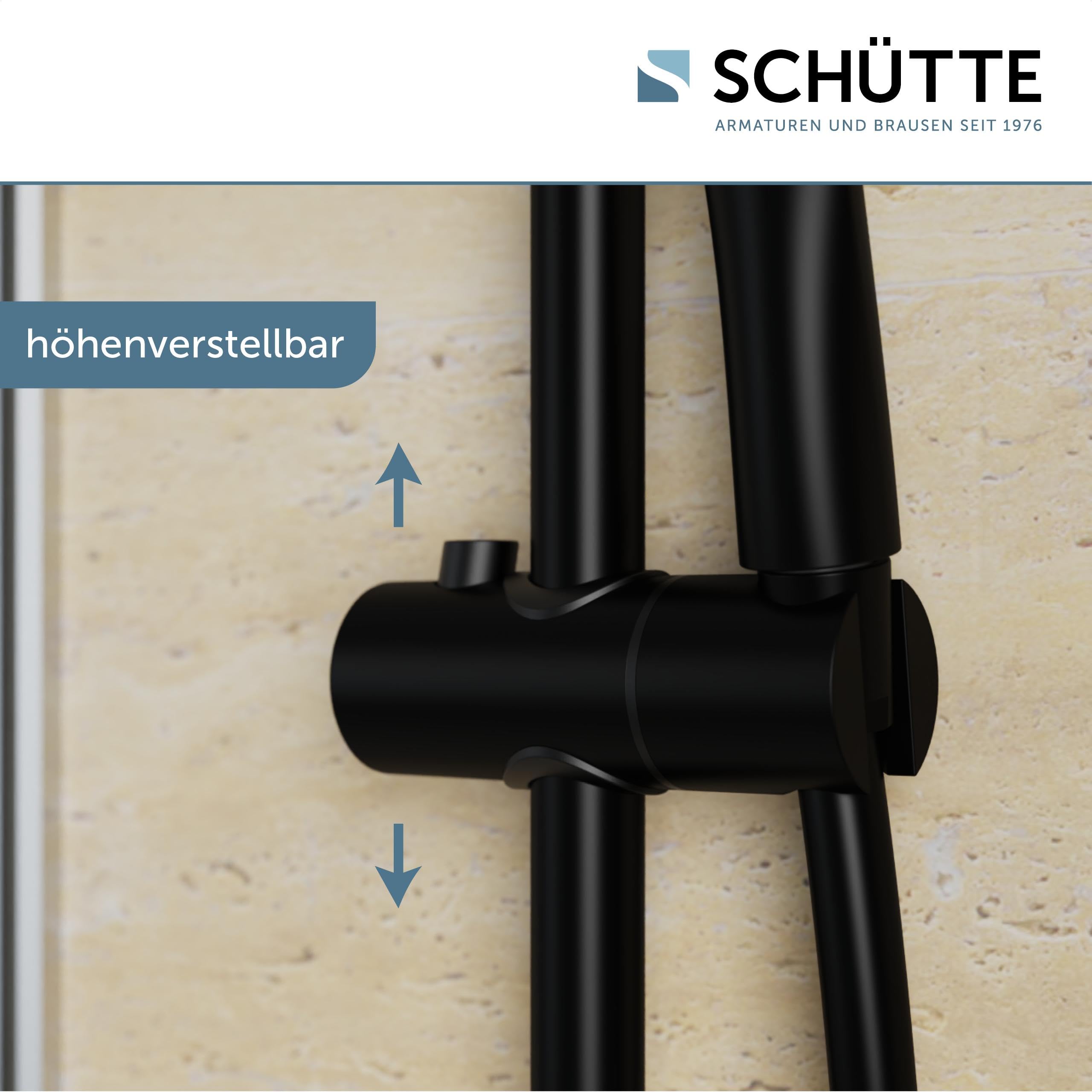 Schütte Capri 64996 - Barra de ducha y alcachofa de ducha con cabezal ajustable en 3 posiciones, juego de ducha con columna de ducha, cabezal de ducha con manguera y soporte, panel de ducha de lluvia,