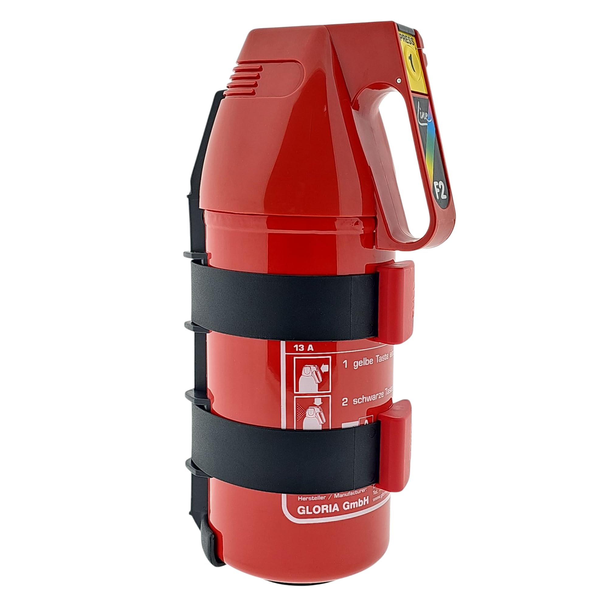 Estintore (Efficacia: 13-89B-C) | Estintore da 2 kg. di ABC Powder | Modello: F2GM | Brand Gloria | Multi-applicazione, utilizzata per auto, barche, roulotte, case, locali commerciali e altro ancora.