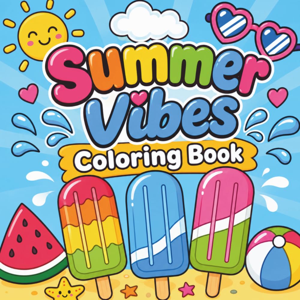 Summer Vibes Coloring Book: 45 Cute Summertime Designs | Bold & Easy