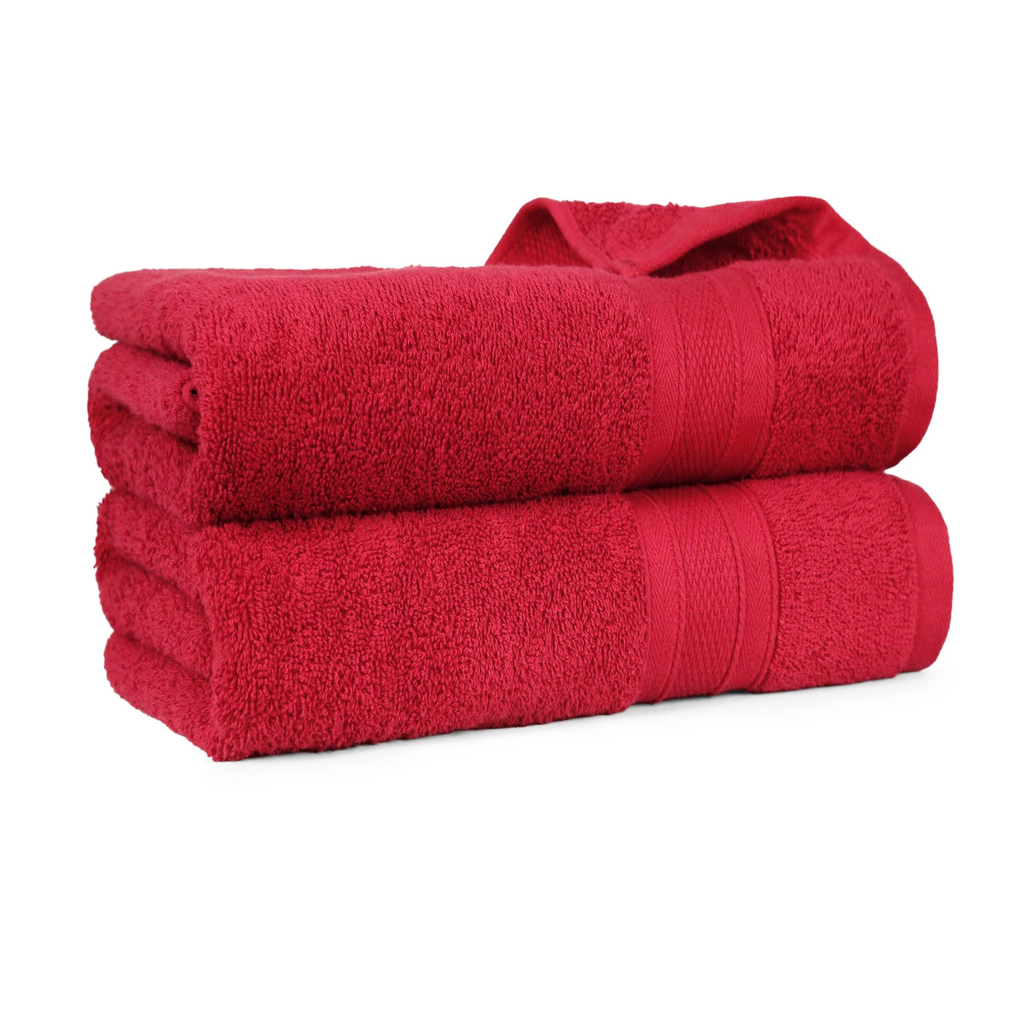 Trident Soft Comfort Air Rich 100% Cotton Towels for Bath, 500 GSM Large Size Bathroom Towels for Men/Women, 2 Pc Bath Towel Set (69cm x 137cm), Crimson