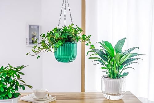 Miniatura 5 de Melphoe 2 Pack Self Watering Hanging Planters Indoor Hanging Flower Pots 65 Inch Outdoor Hanging Plant Pot Basket Plant Hanger with 3Hooks Drainage