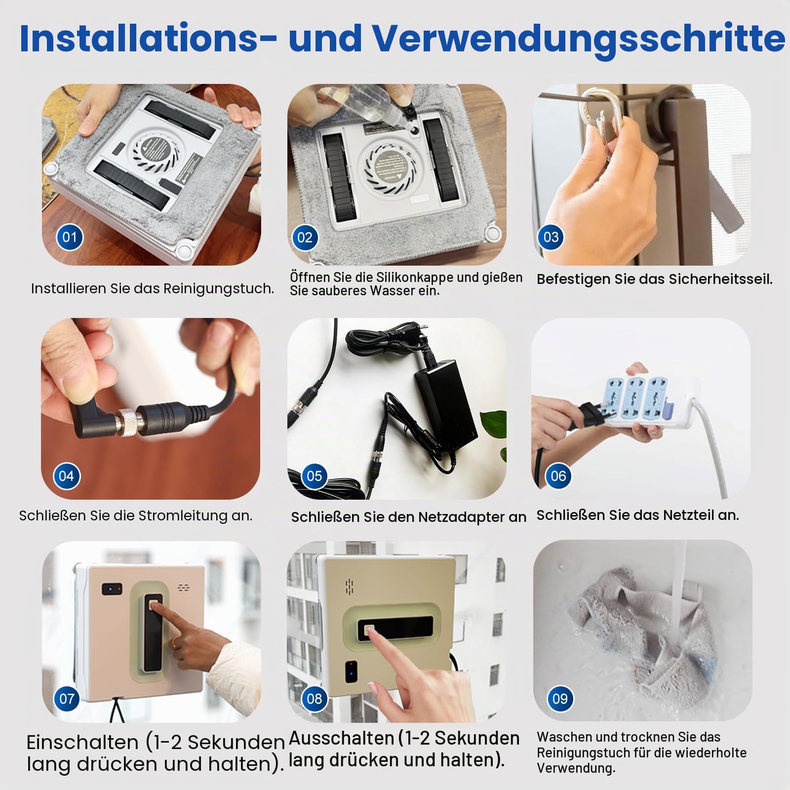 Fensterputzroboter, Quadratischer Roboter Fensterreiniger Roboter mit bürstenlosem Motor, ultradünner Dual-Wasserstrahl, intelligenter Reiniger mit 650mAh USV-Akku, APP/Fernbedienung für Glas