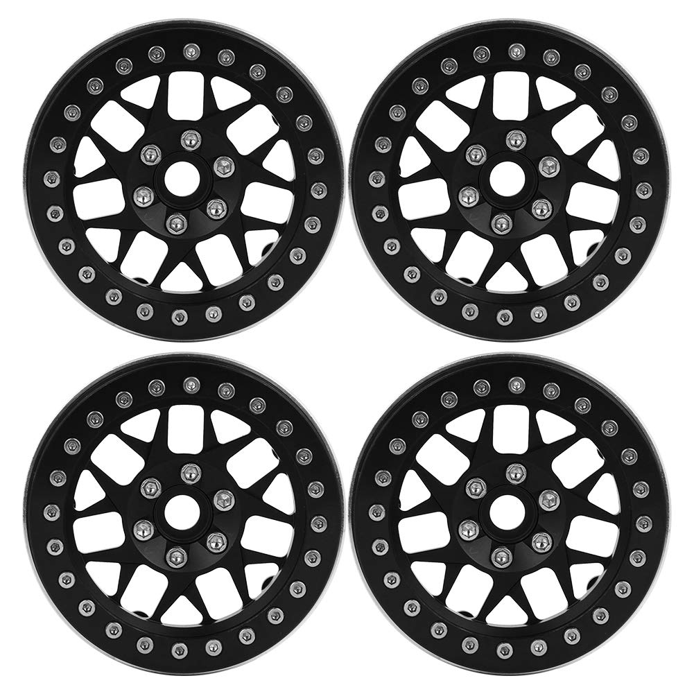 equlup 4pcs 2.2inch RC Beadlock Wheels Rims Aluminium Alloy Wheel Hub Upgrade Parts Fit for SCX10 TRXX4 1/10 RC Car Rim Hub (Black)