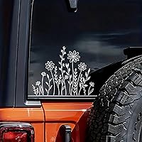 Reflective Wildflowers Boho Car Vinyl Sticker - 6 Inch White Decal for Bumper, Window, Plant Lover Gift