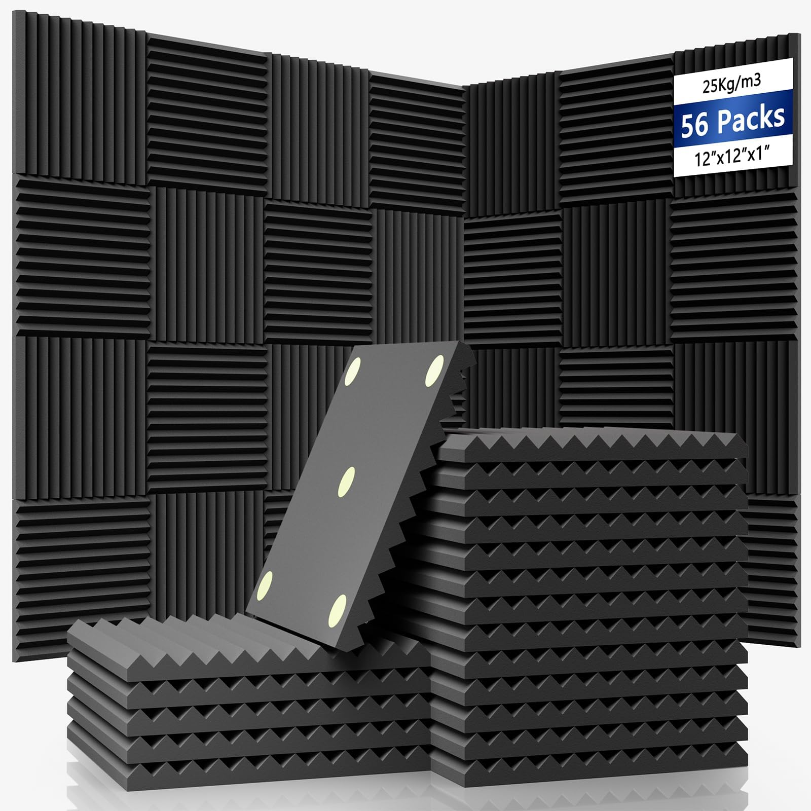 56 Pack Acoustic Foam Wall Panels, 12 x 12 x 1 in