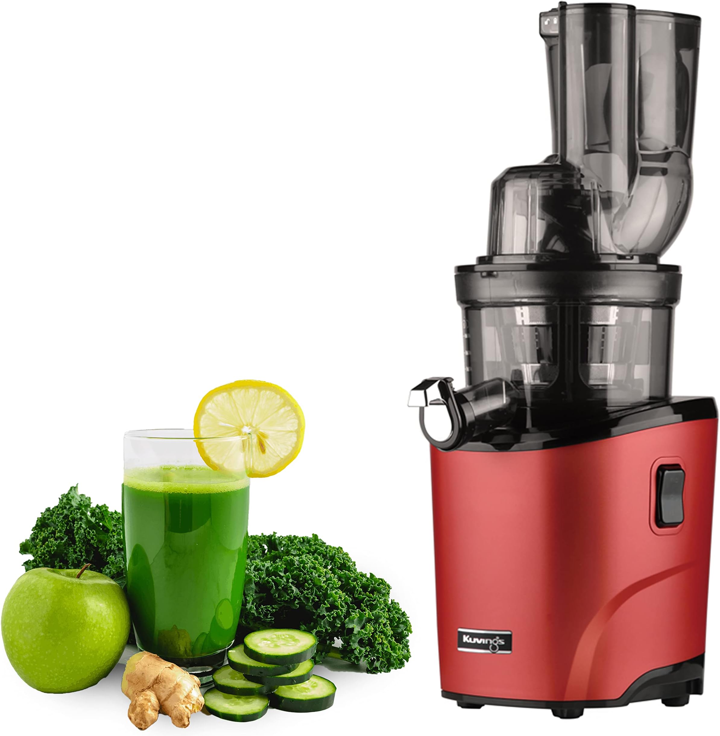 Kuvings REVO830 Red Luxury Cold Press Whole Slow Juicer, World's 1st Patented Auto-Cutting Auger to reduce juicing time, 12 Yrs Motor Warranty, 240W Strong Motor, All-in-1 Fruit & Vegetable Juicer