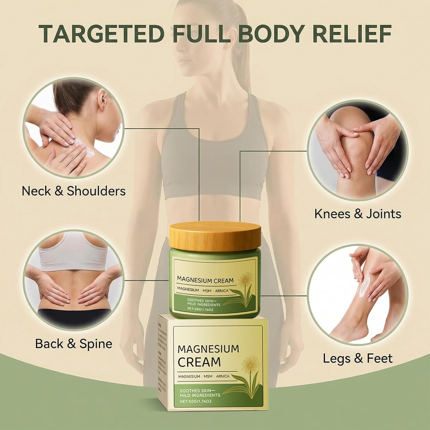 Totalrelief Magnesium Cream with MSM & Arnica,Nerve Relief Mild Ingredients for Skin Soothing,Fast-Absorbing Non-Greasy Massage Cream for Daily Comfort — view 4