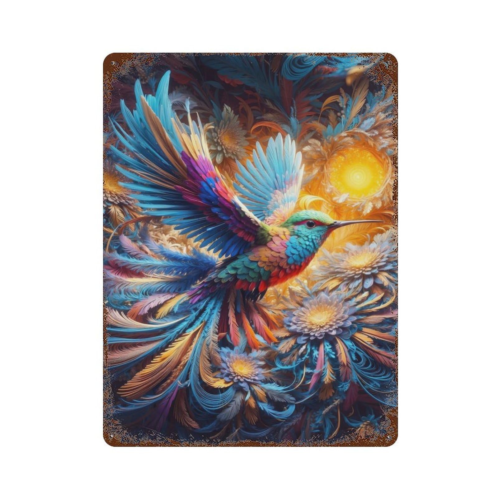 Rusty Metal Tin Sign Symphony of Flight 15.7"x11.8", Industrial Home Decor for Patio, Garden Room And Bar Decor