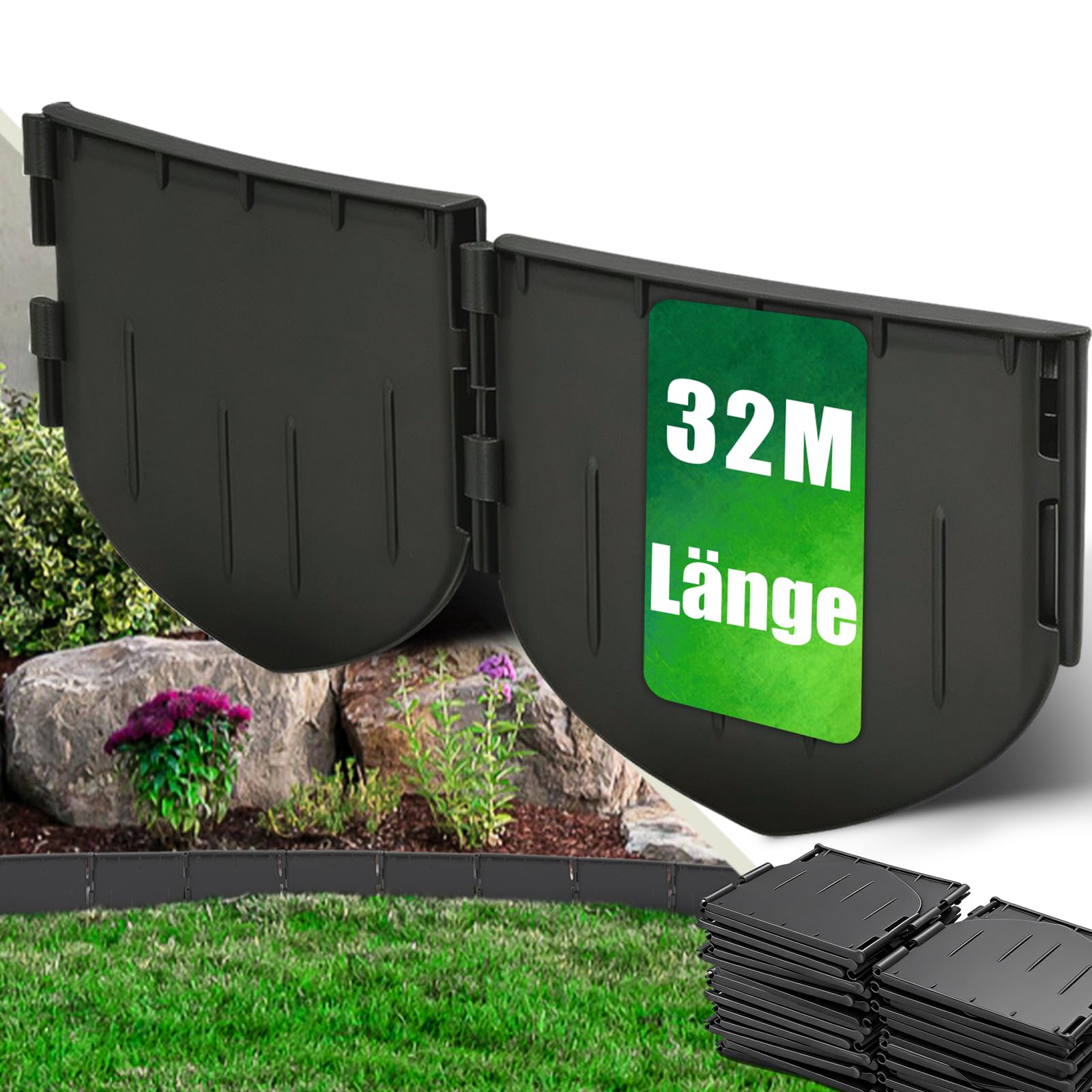 Elastyczne obrzeże trawnikowe z tworzywa sztucznego, wysokość 13 cm, stabilne obramowanie trawnika z plastiku pochodzącego z recyklingu, niewidoczne obramowanie grządki, krawędź bruku, łatwy montaż