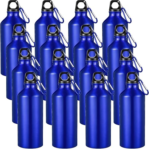 CHENGU Paquete de 16 botellas de agua de aluminio de 20 onzas, botellas de agua reutilizables en blanco, ligeras, de aluminio, para gimnasio,