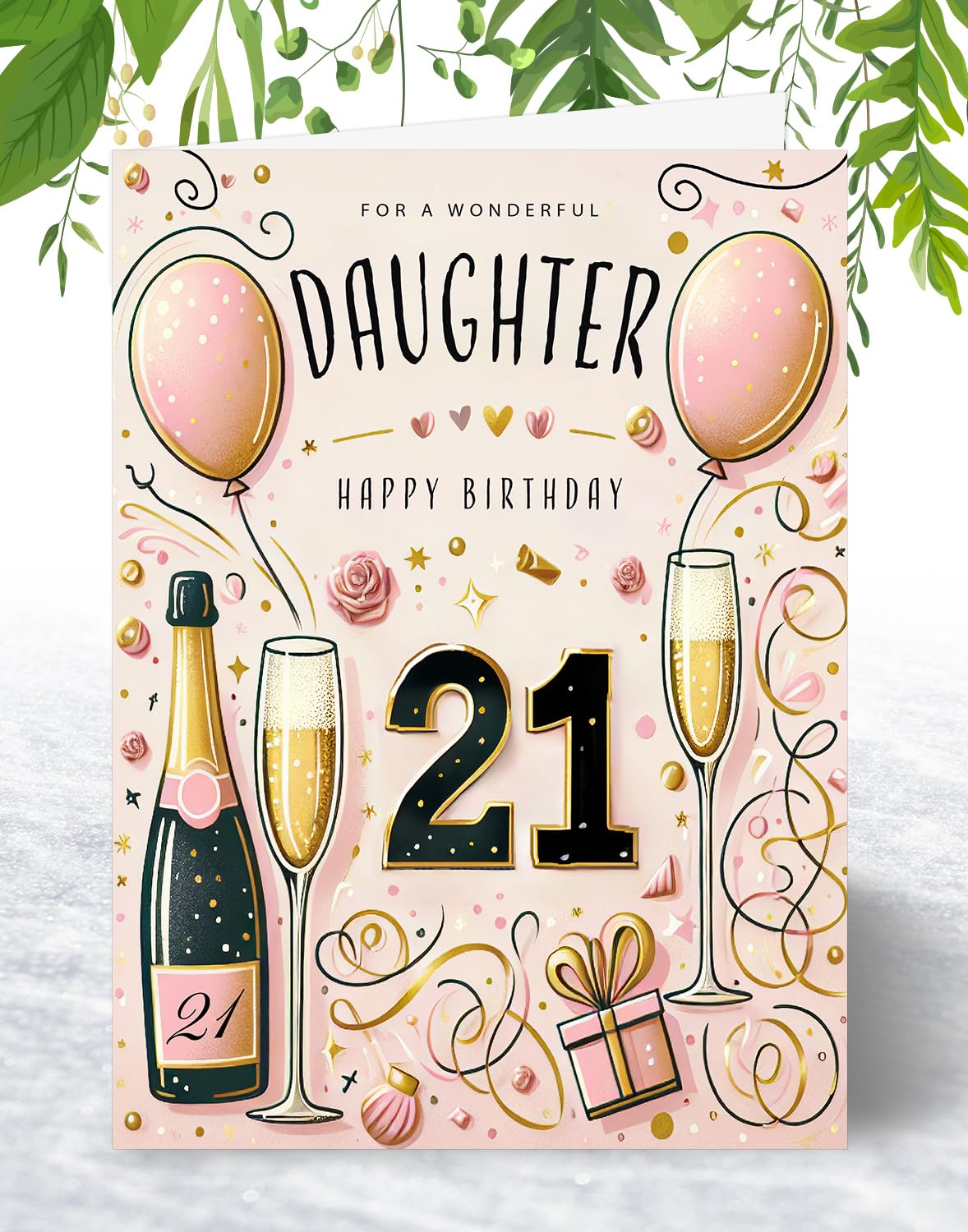 Hunts England Biglietto Auguri 21° Compleanno Per Nipote - Champagne Collection, Palloncini E Torta