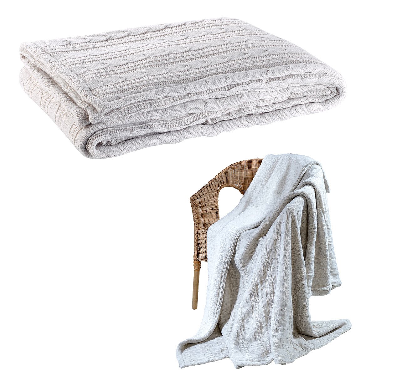 Coperta Copriletto Morbida Effetto Agnello con Motivo a Trecce 150 x 180 cm Beige