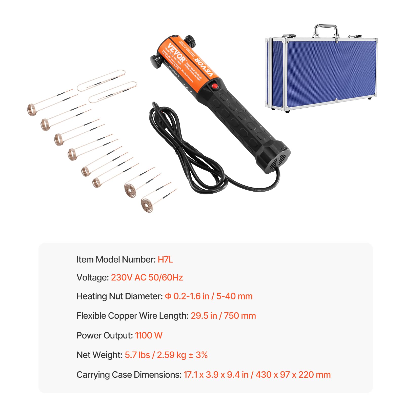 VEVOR Kit de Chauffage à Induction Magnétique 1 kW, Appareil de Chauffage par Induction Portatif, Chauffe-Boulon à 8 Bobines, pour Retirer les Boulons et Écrous Rouillés Réparation Automobile