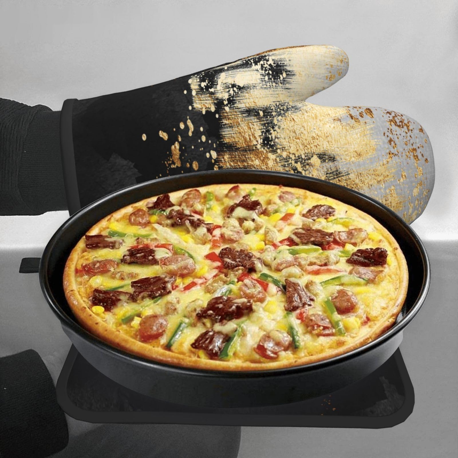 Ofenhandschuh und Topflappen, abstrakte Kunst, 3er-Set, hitzebeständige Küchenhandschuhe zum Kochen, Backen, Grillen, Urlaub, Küchendekoration