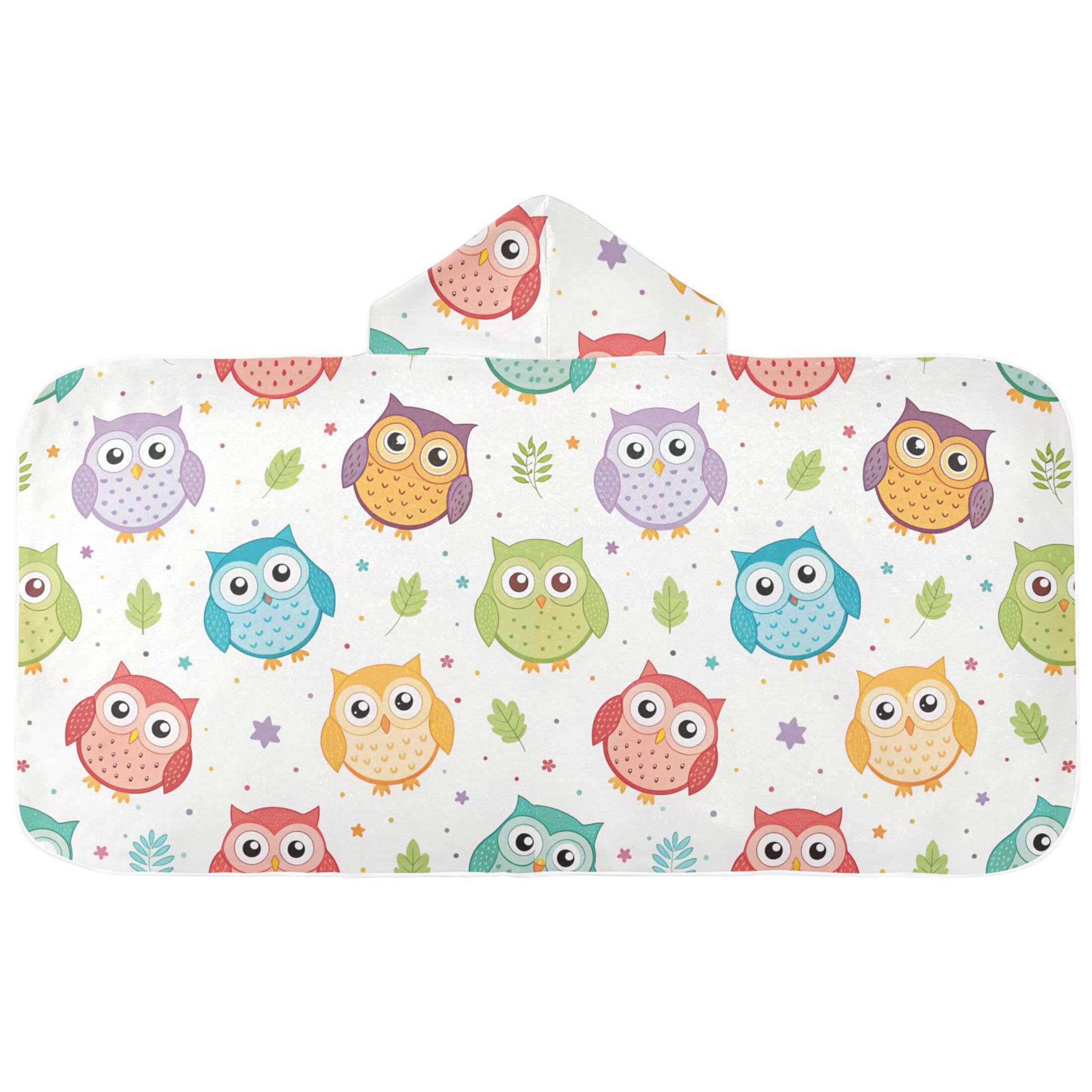 Fuauuyl Cartoon Owls Hooded Baby Bath Towel Soft & Breathable Towel for Newborns Infants Toddlers, Nursery Essential