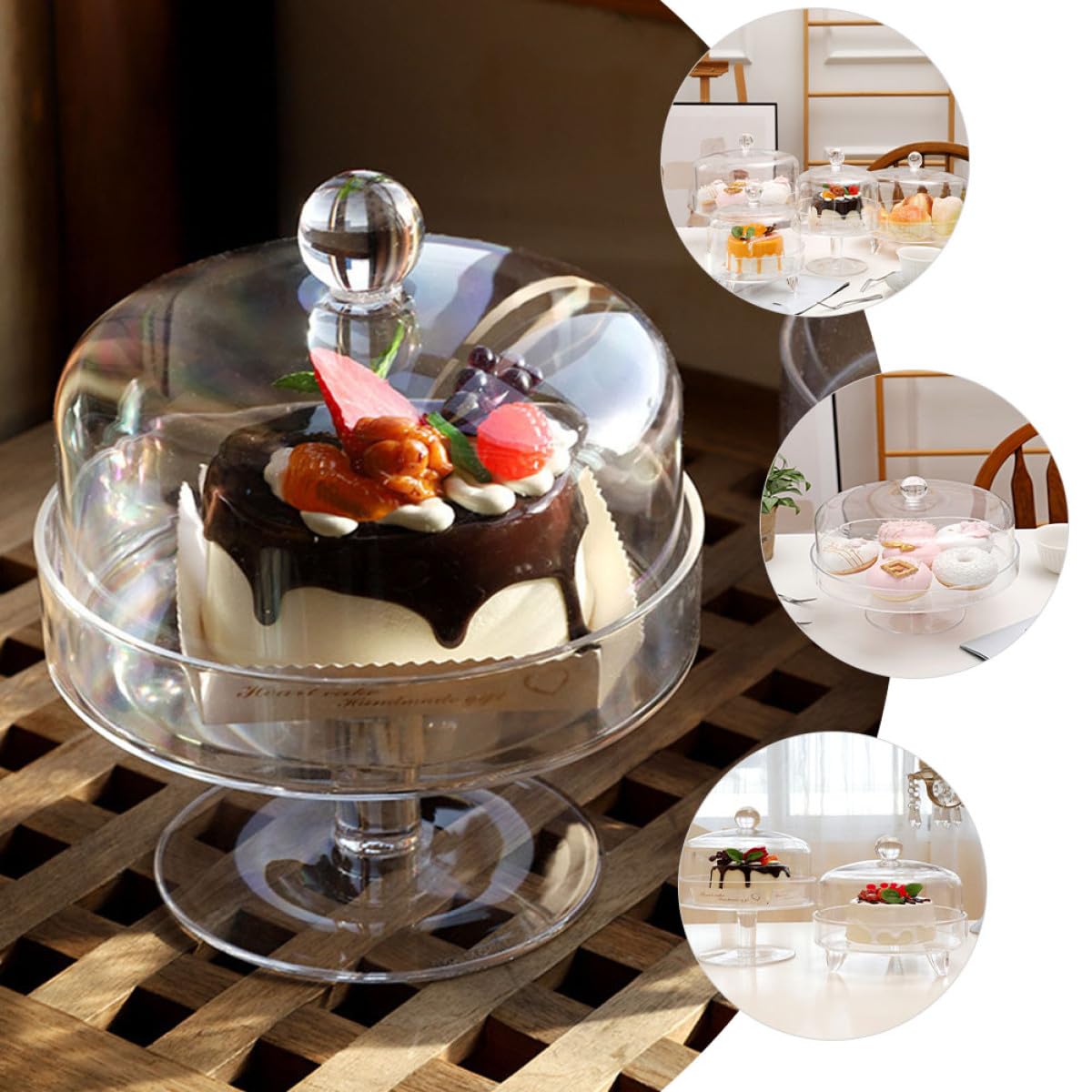 Beaupretty Bandeja Acrílica Transparente con Tapa Protectora para Exhibición y Almacenamiento de Postres en Cocina y Hogar, Diseño Creativo y Funcional