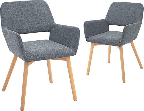 CangLong Leisure - Silla de comedor moderna para sala de estar, con brazos decorativos y patas de madera maciza, juego de 2, color gris oscuro