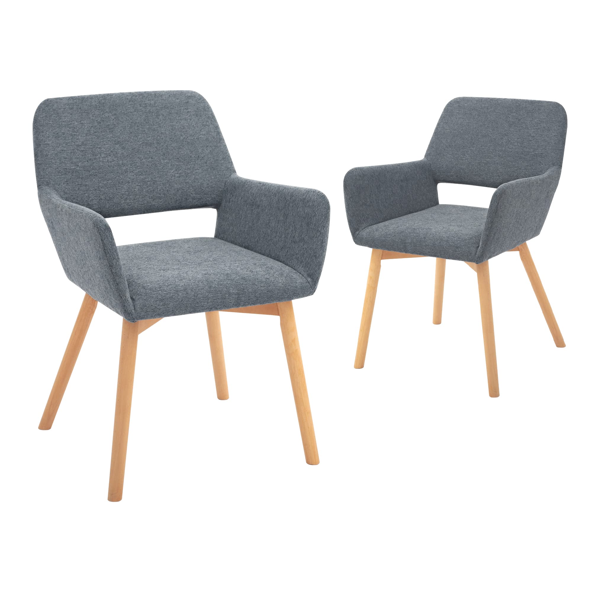 CangLong Leisure Modern Living Room Accent Arm Club Guest with Solid Wood Legs Dining Chair, Set of 2, Dark Grey