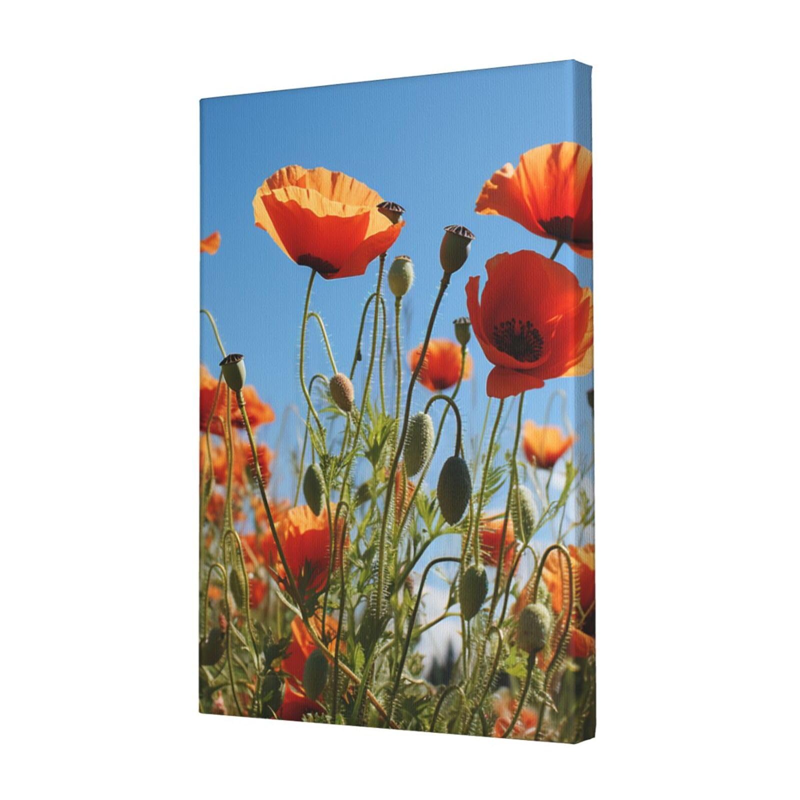 FodPand Poppies on Blue Sky Canvas Wall Art for Living Room Wall Decor 12"x18" Modern Artwork Painting Pictures Hanging Canvas Prints Aesthetic Wall Art for Bedroom Bathroom Office Wallart Decor