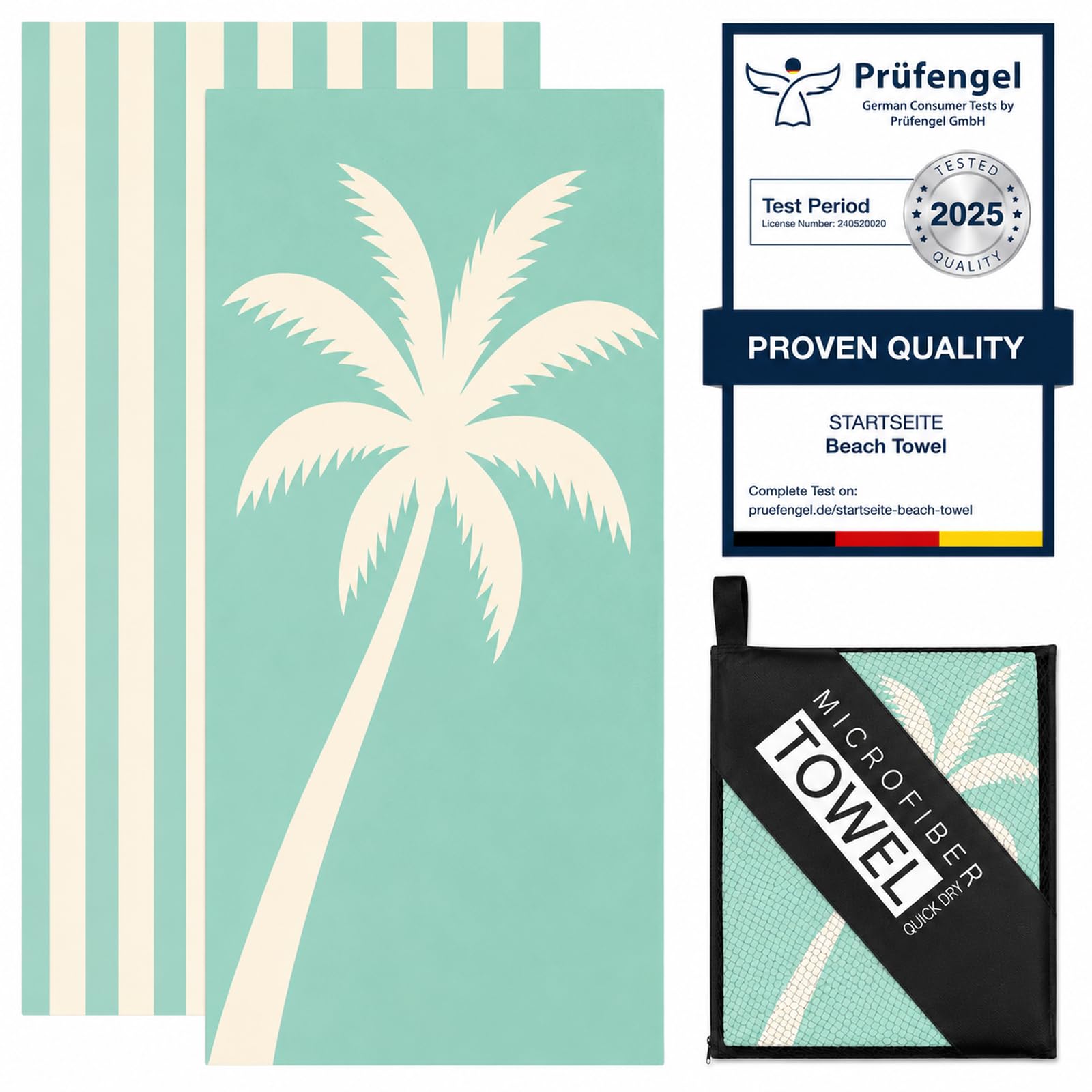 160 x 80 cm Microfibre Towel - Large Size Quick Drying Microfibre Beach Towels for adults, Sand-Free, Absorbentextra large Beach Towels for adults - Includes Storage Bag (Green Coconut Tree)
