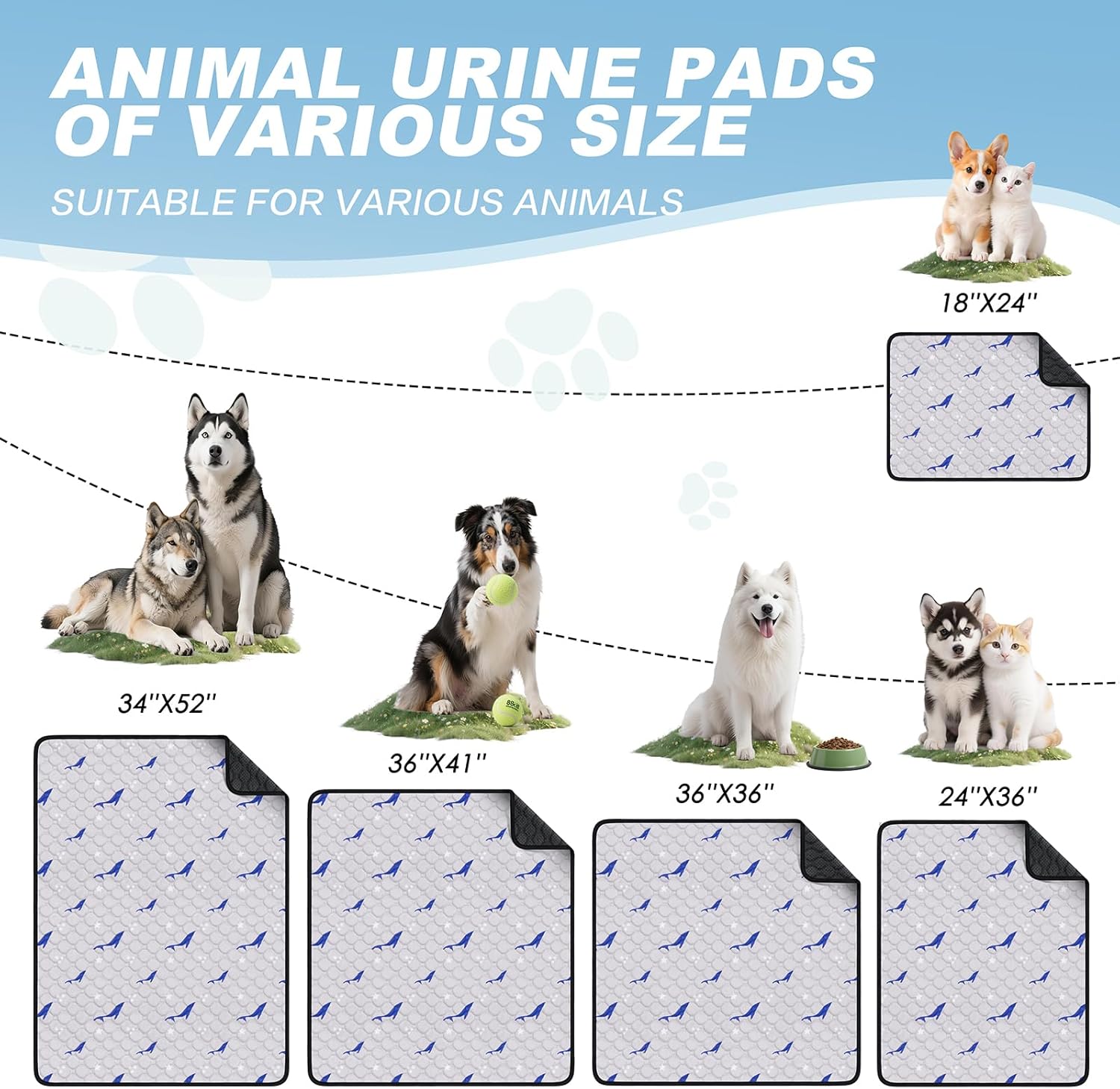 Washable Pee Pads for Dogs, 1 Pack Puppy Pads, Super Absorbent & Leakproof with Anti-Slip Bottom for Dog Training, Crates, Car, Pet Pee Pads, and Furniture Protection, 72"x72"
