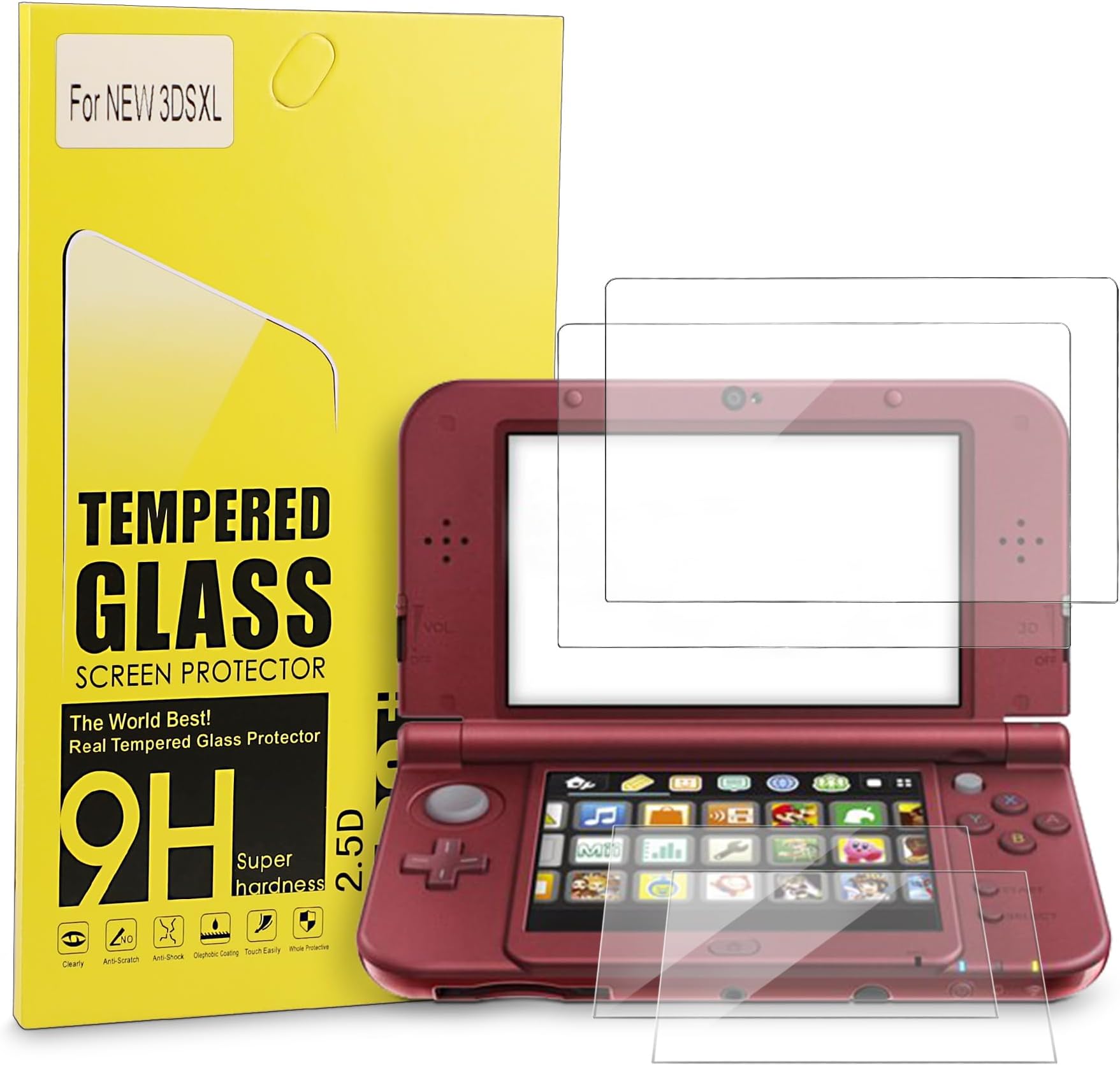 Screen Protector for New 3DS XL, 2 Pack Tempered Glass Top LCD for Top Screen and HD Clear Crystal PET Film Compatible Bottom Screen Protective Filter Compatible with Nintendo 3DS XL/New 3DS XL