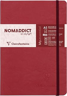 Clairefontaine 793462C Collection Age Bag One Stitched My.Essential Stitched Elastic Notebook Red - A5 14,8x21 cm - 192 Numbered Lined Pages - 90 g Ivory Paper - Grain Leather Glossy Hardcover