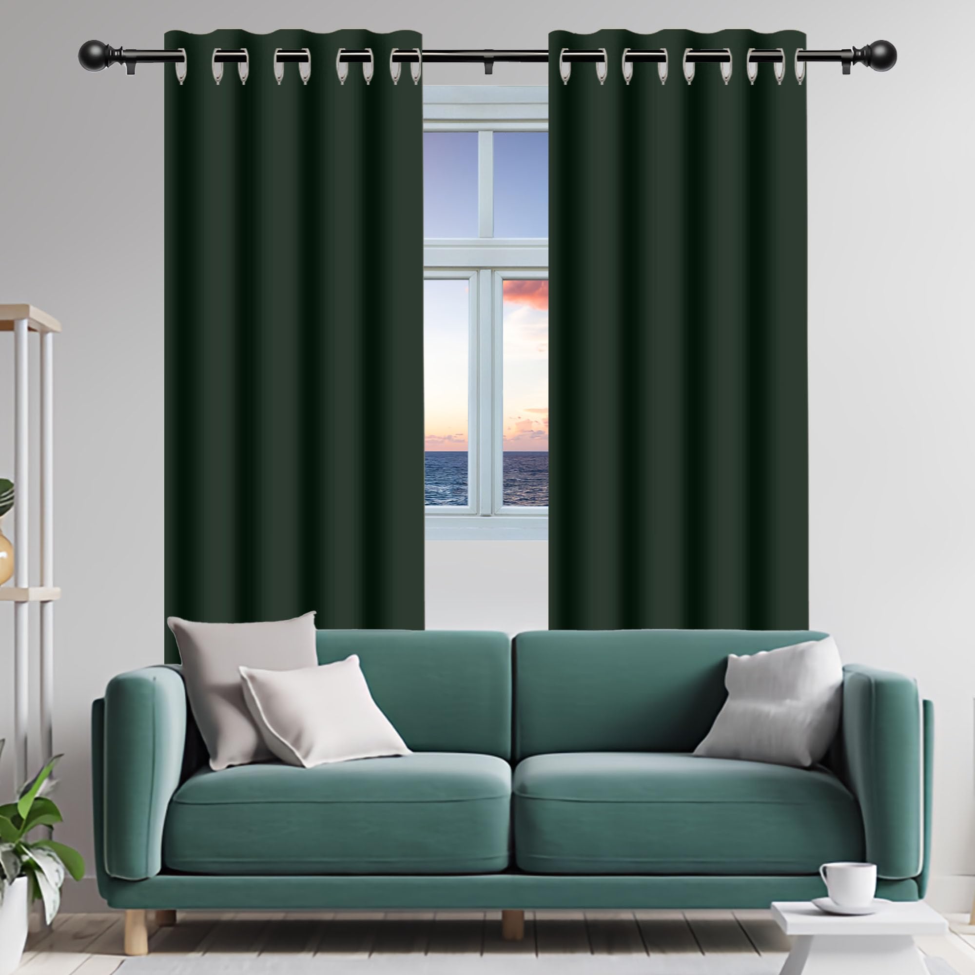 Rideaux à oeillets thermique isolant 50x150 rideau de chambre anti froid vert foncé